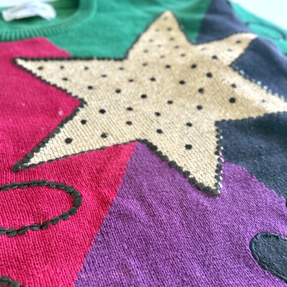 Vintage Franco Valeri, Sweater / 80s - 90s Style Star Pattern with Sequence - Picture 3 of 4